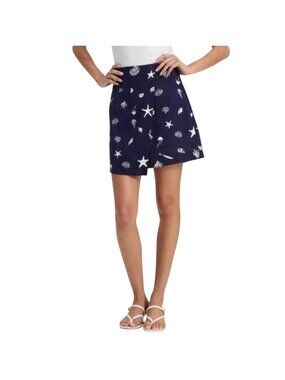 A New Day Women's Navy Blue Sea Shell Print Skort Size 14 With Side Zipper